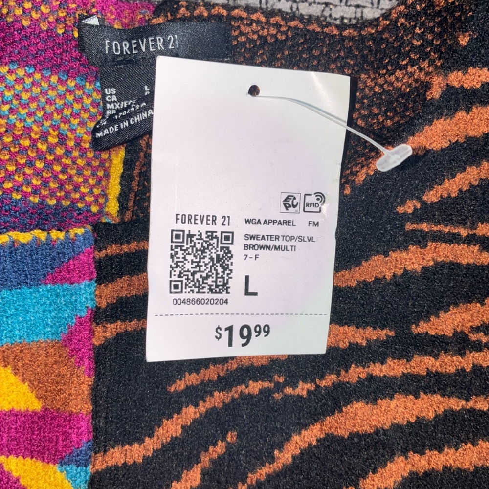 NWT $19.99 Forever 21 Slvlss Knit Multi-color Crop Sweater, Sz L - Picture 2 of 4